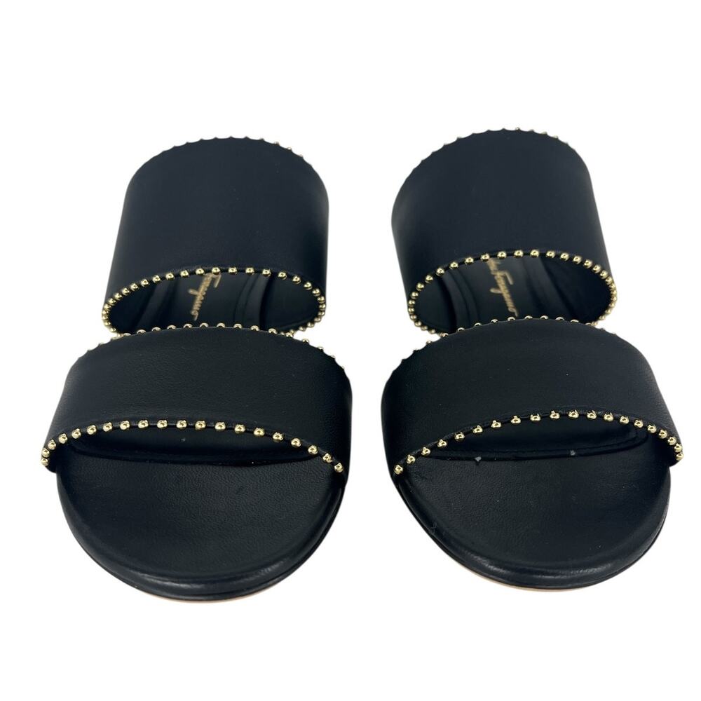 Salvatore Ferragamo Black Belluno Studs Slide Two-Strap Mule - Picture 6 of 14